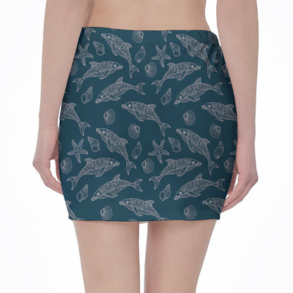 Vintage Dolphins Pattern Print Pencil Mini Skirt