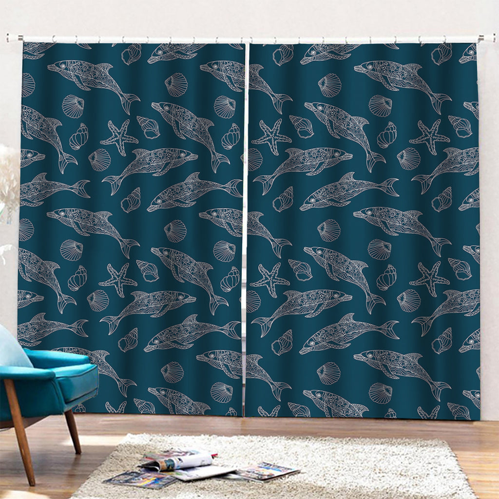 Vintage Dolphins Pattern Print Pencil Pleat Curtains