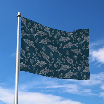 Vintage Dolphins Pattern Print Polyester Flag