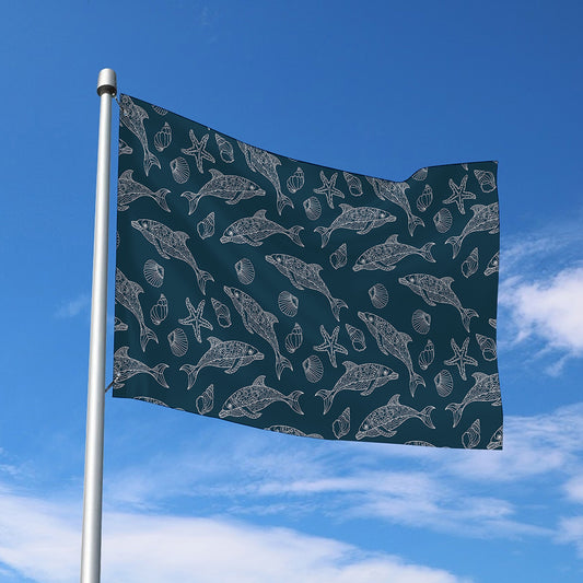 Vintage Dolphins Pattern Print Polyester Flag