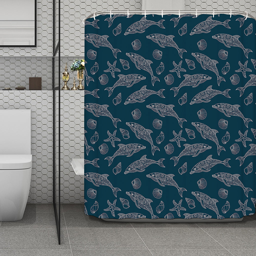 Vintage Dolphins Pattern Print Polyester Shower Curtain