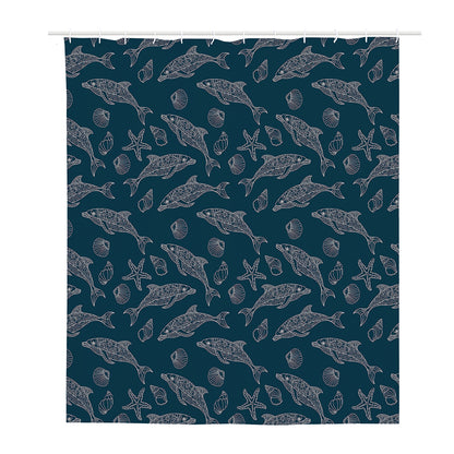 Vintage Dolphins Pattern Print Polyester Shower Curtain