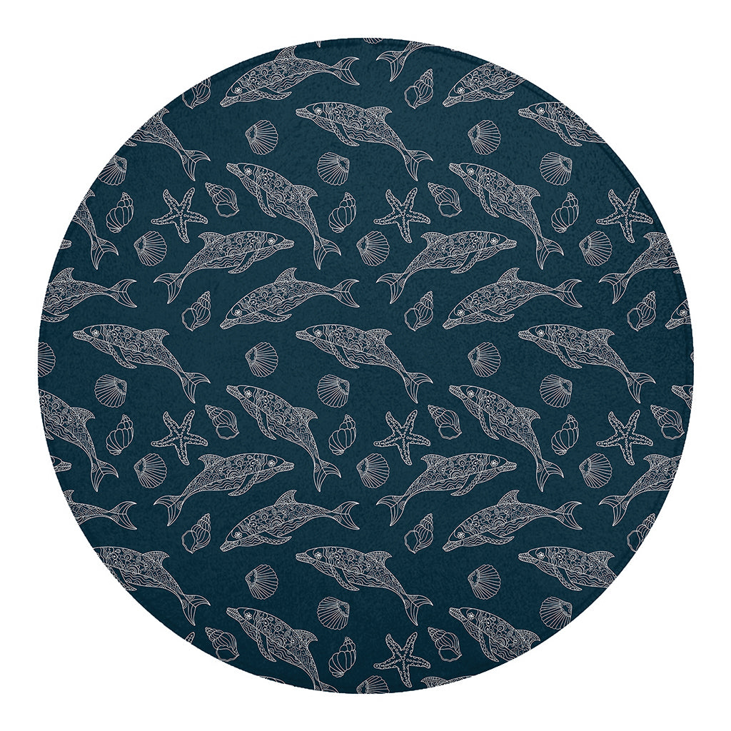 Vintage Dolphins Pattern Print Round Blanket