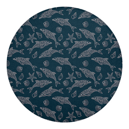 Vintage Dolphins Pattern Print Round Blanket