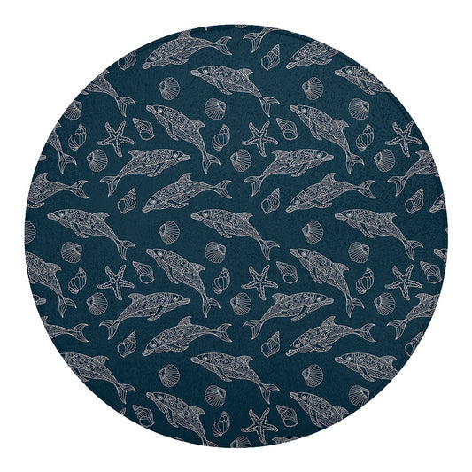 Vintage Dolphins Pattern Print Round Blanket