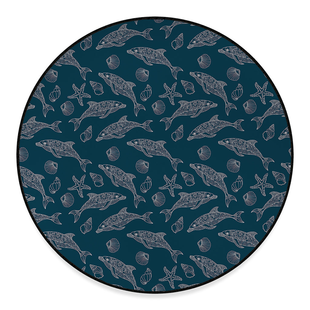 Vintage Dolphins Pattern Print Round Floor Mat