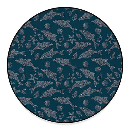 Vintage Dolphins Pattern Print Round Floor Mat