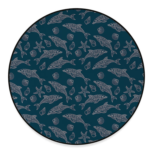 Vintage Dolphins Pattern Print Round Floor Mat