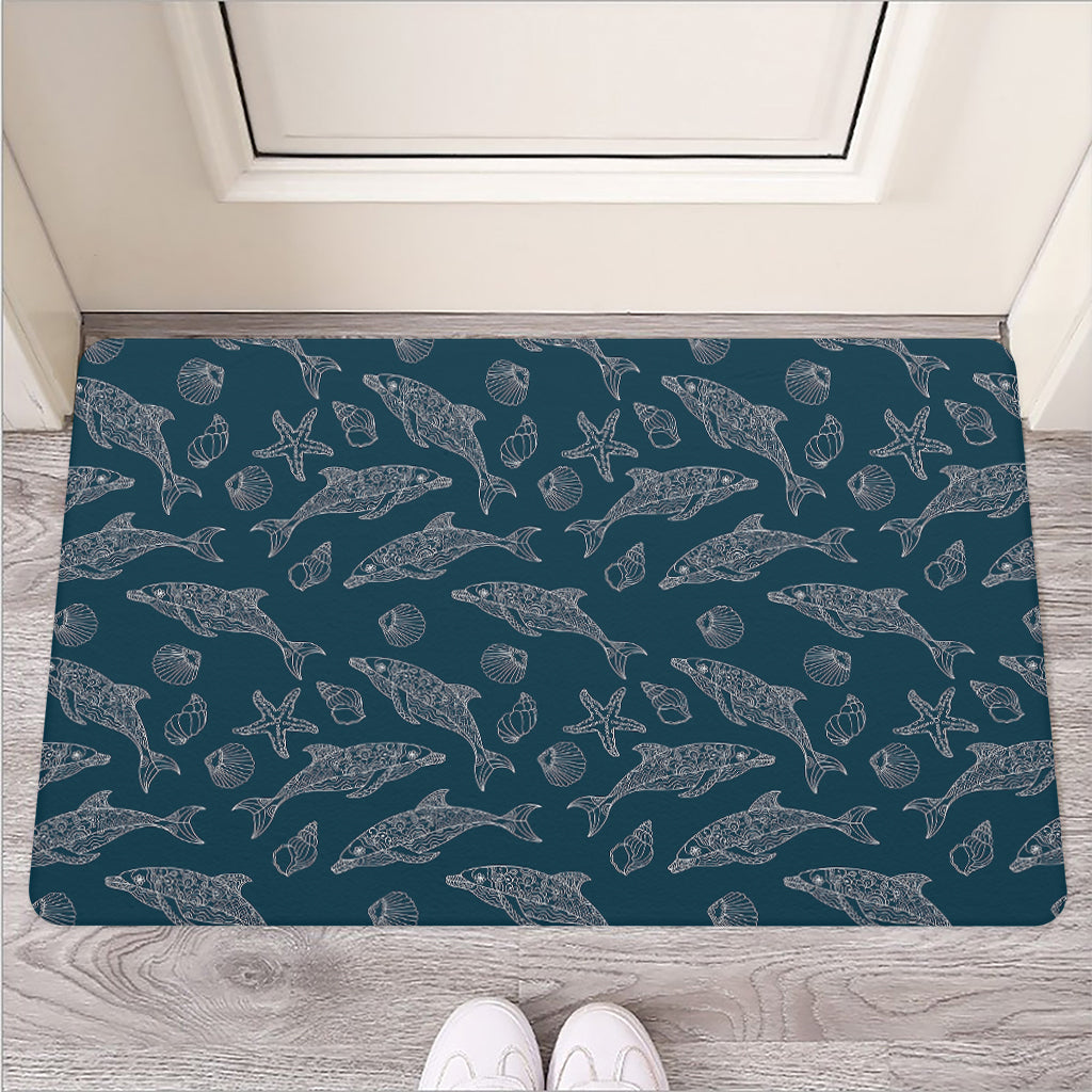 Vintage Dolphins Pattern Print Rubber Doormat