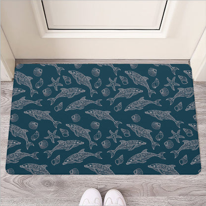Vintage Dolphins Pattern Print Rubber Doormat