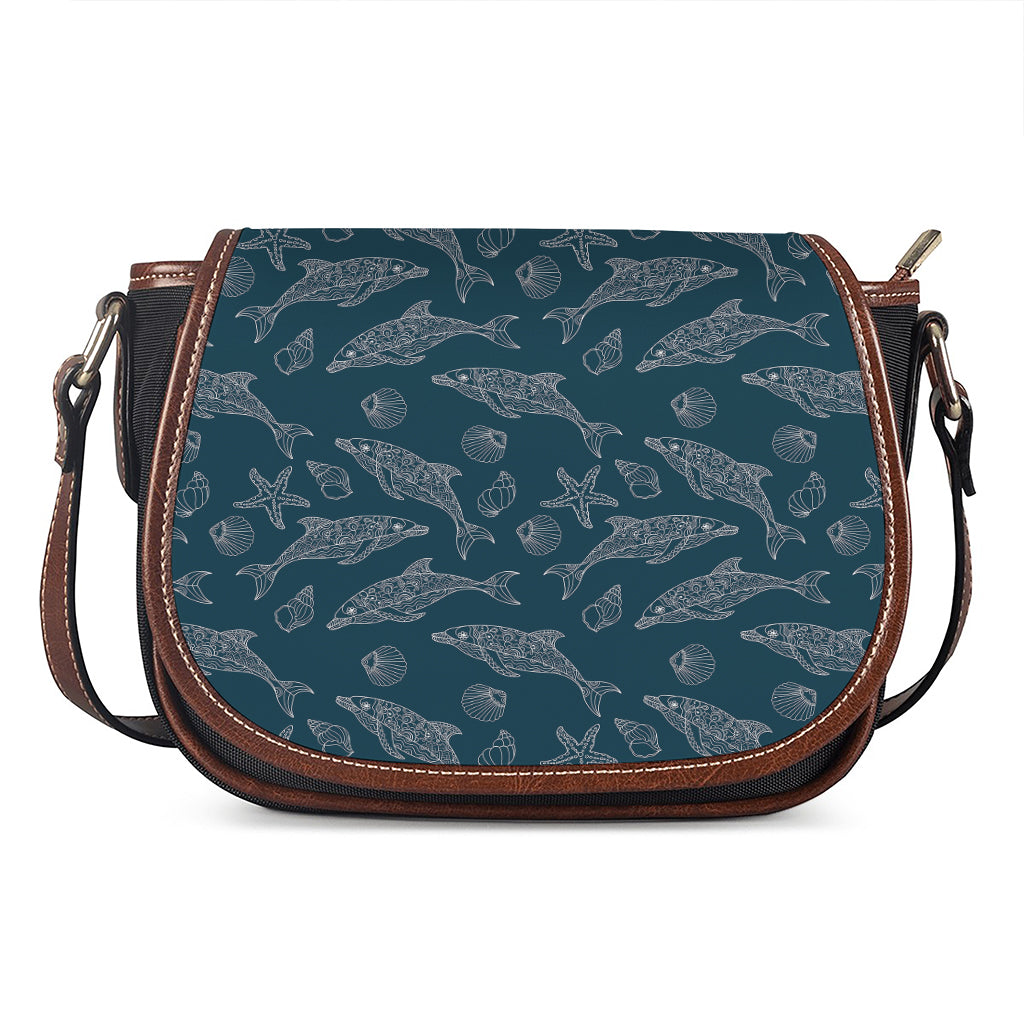 Vintage Dolphins Pattern Print Saddle Bag
