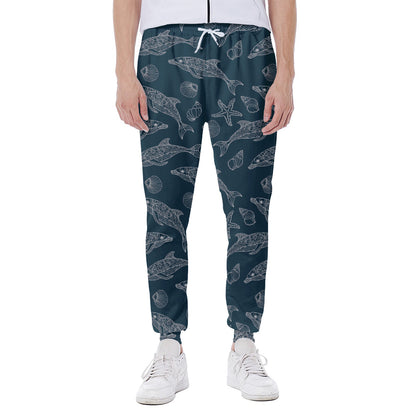 Vintage Dolphins Pattern Print Scuba Joggers