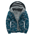 Vintage Dolphins Pattern Print Sherpa Lined Zip Up Hoodie
