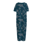 Vintage Dolphins Pattern Print Short Sleeve Long Nightdress