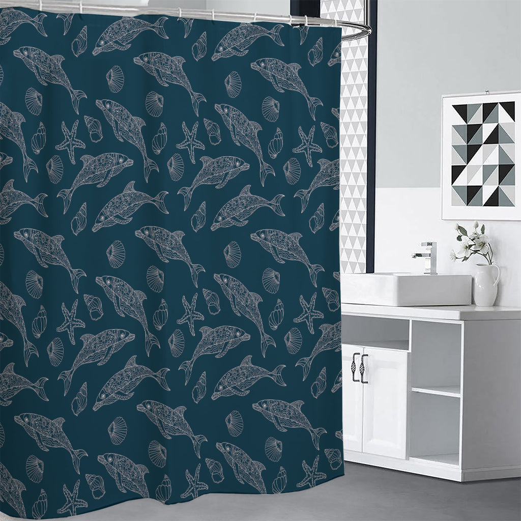 Vintage Dolphins Pattern Print Shower Curtain
