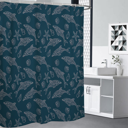 Vintage Dolphins Pattern Print Shower Curtain