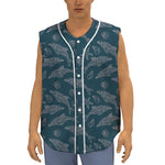 Vintage Dolphins Pattern Print Sleeveless Baseball Jersey