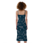 Vintage Dolphins Pattern Print Slim Fit Midi Cami Dress