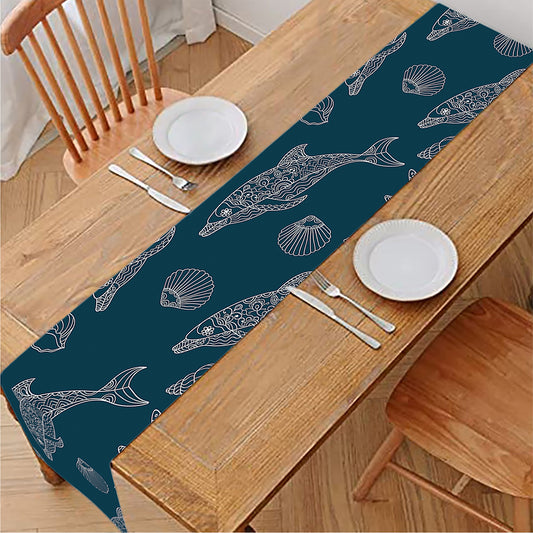 Vintage Dolphins Pattern Print Table Runner