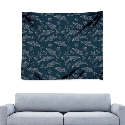 Vintage Dolphins Pattern Print Tapestry