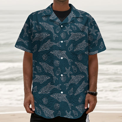 Vintage Dolphins Pattern Print Textured Short Sleeve Shirt