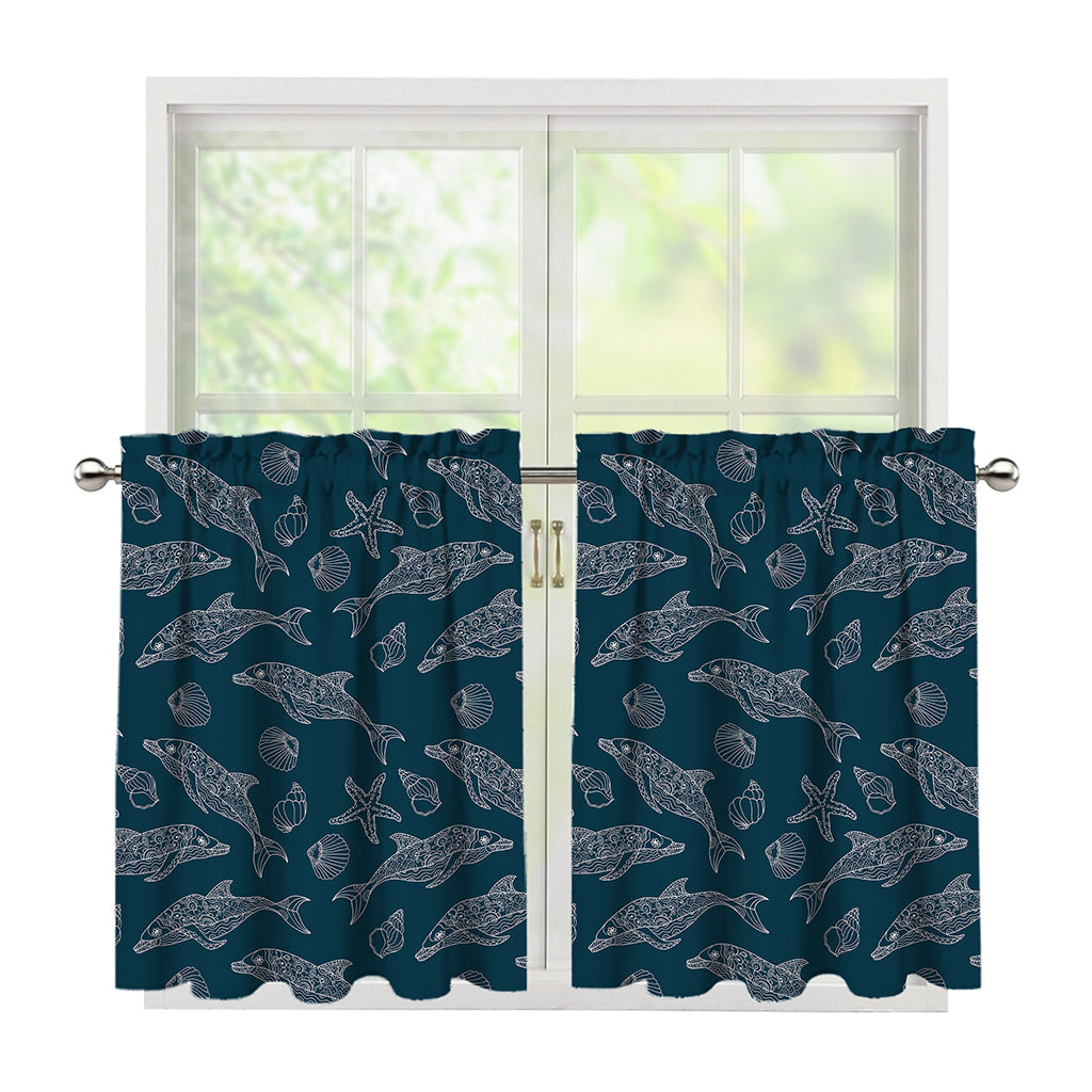 Vintage Dolphins Pattern Print Tier Curtains