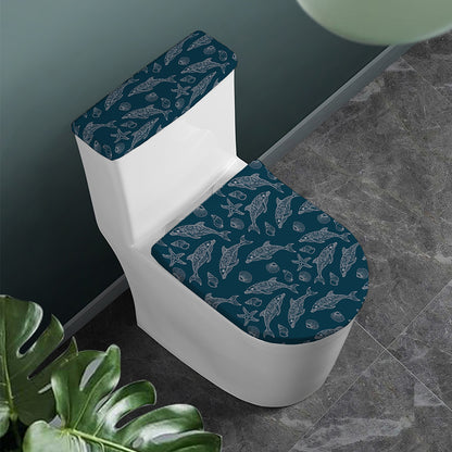 Vintage Dolphins Pattern Print Toilet Lid And Tank Cover Set