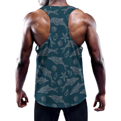 Vintage Dolphins Pattern Print Training Tank Top