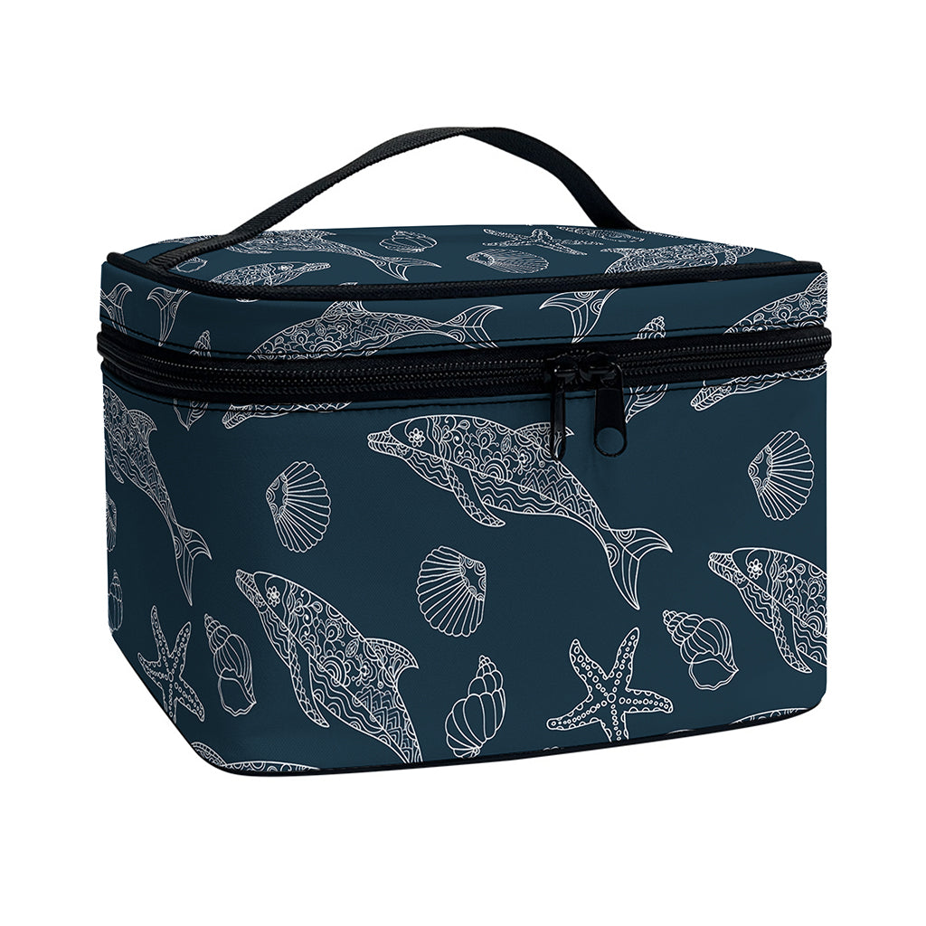 Vintage Dolphins Pattern Print Travel Makeup Bag