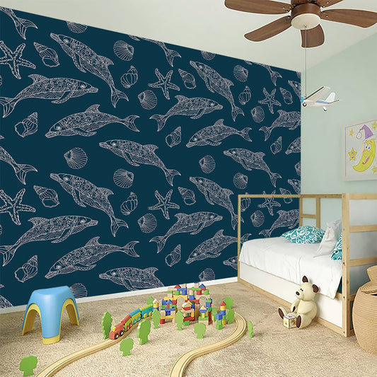 Vintage Dolphins Pattern Print Wall Sticker