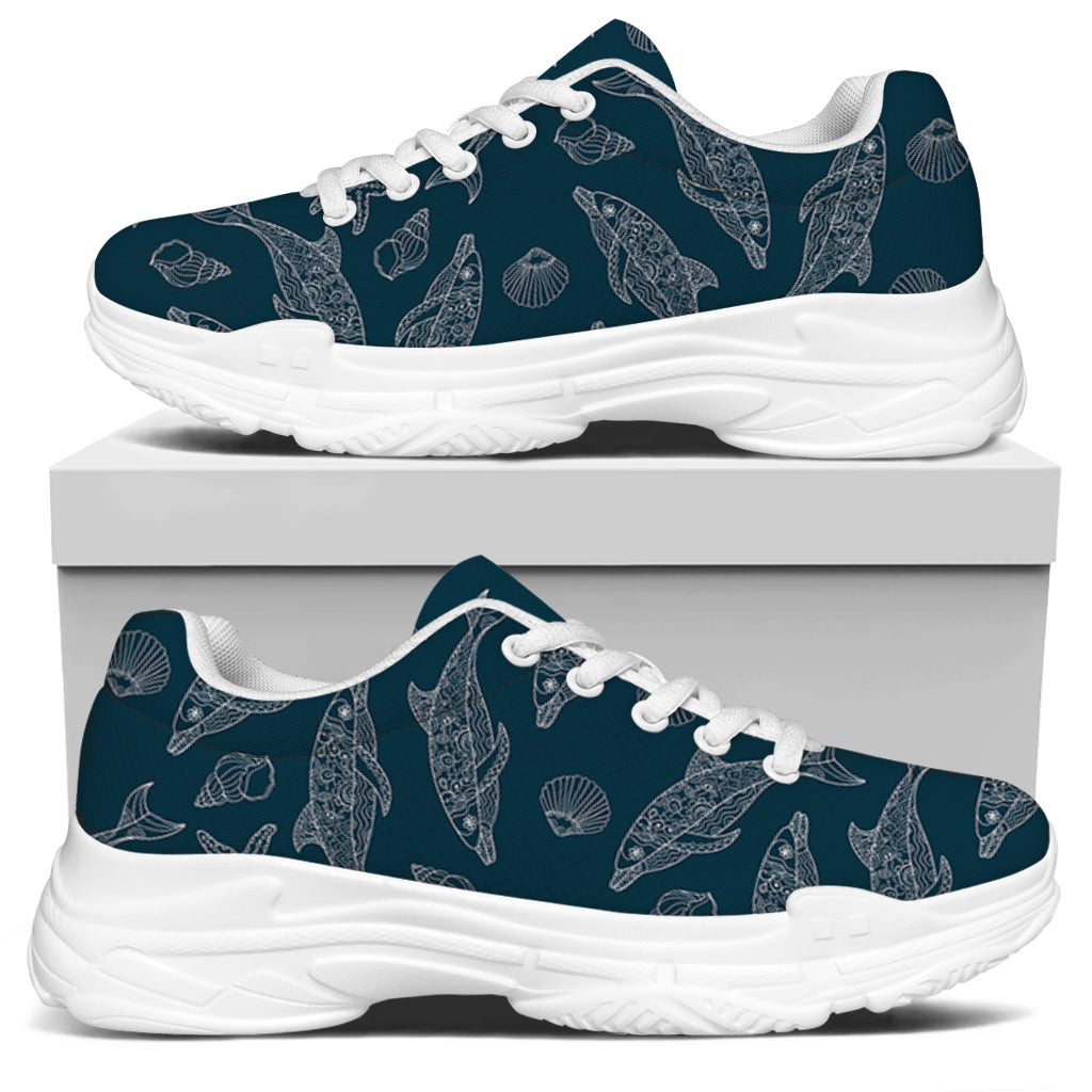Vintage Dolphins Pattern Print White Chunky Shoes