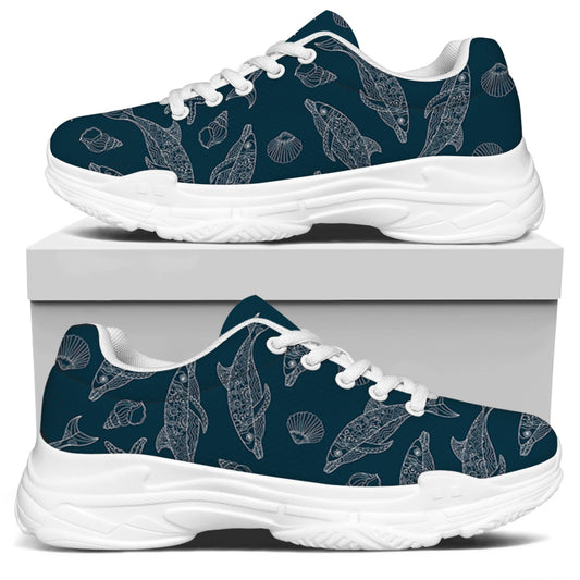 Vintage Dolphins Pattern Print White Chunky Shoes