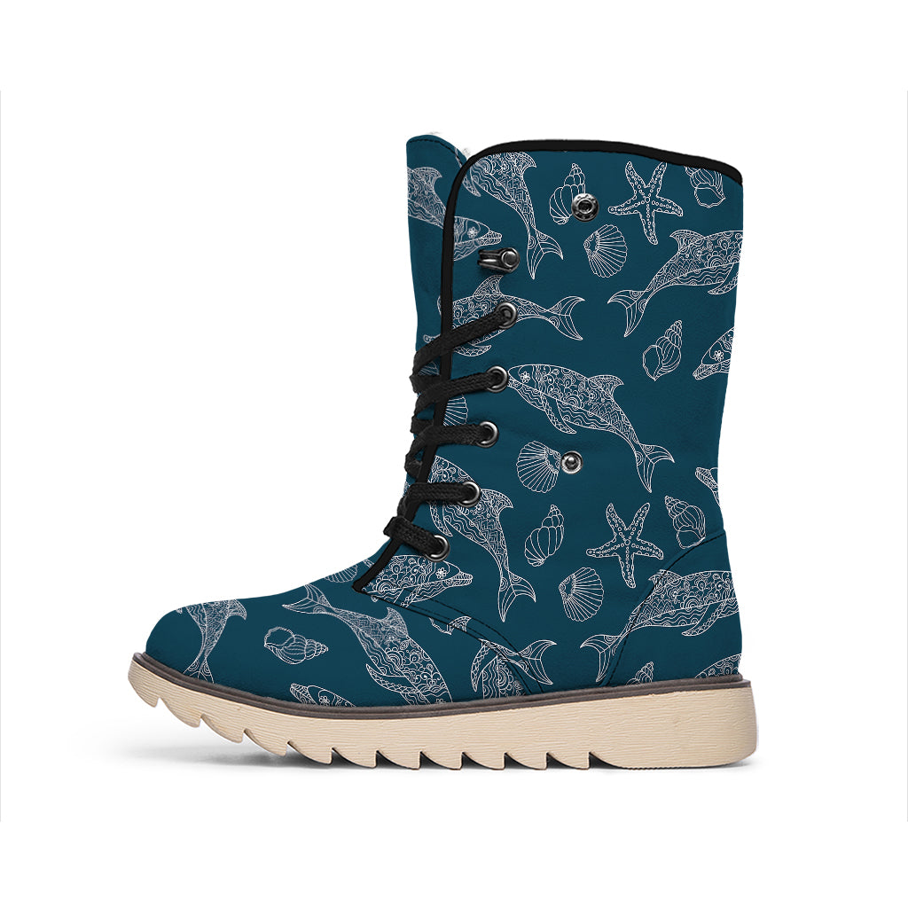 Vintage Dolphins Pattern Print Winter Boots