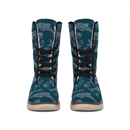 Vintage Dolphins Pattern Print Winter Boots