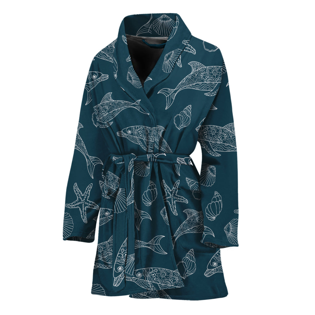 Vintage Dolphins Pattern Print Women's Bathrobe