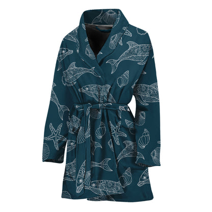 Vintage Dolphins Pattern Print Women's Bathrobe
