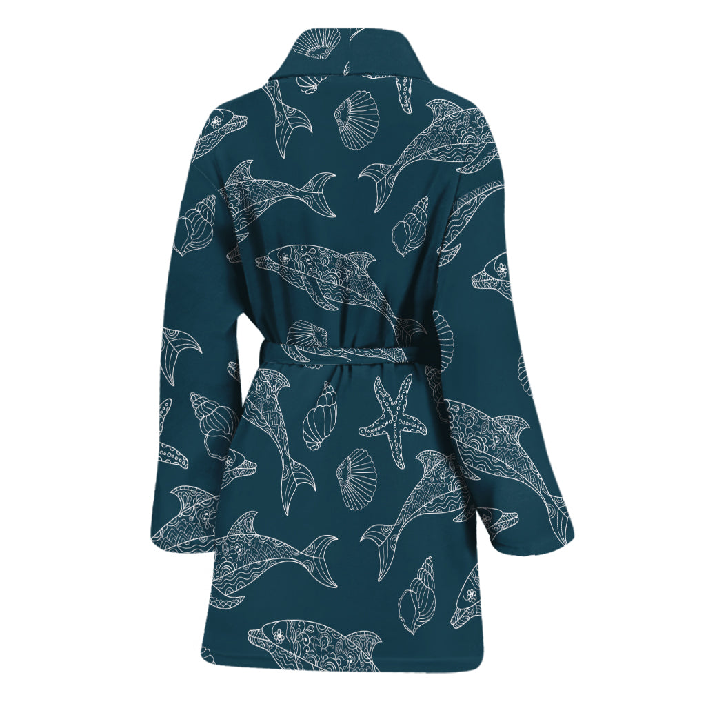 Vintage Dolphins Pattern Print Women's Bathrobe
