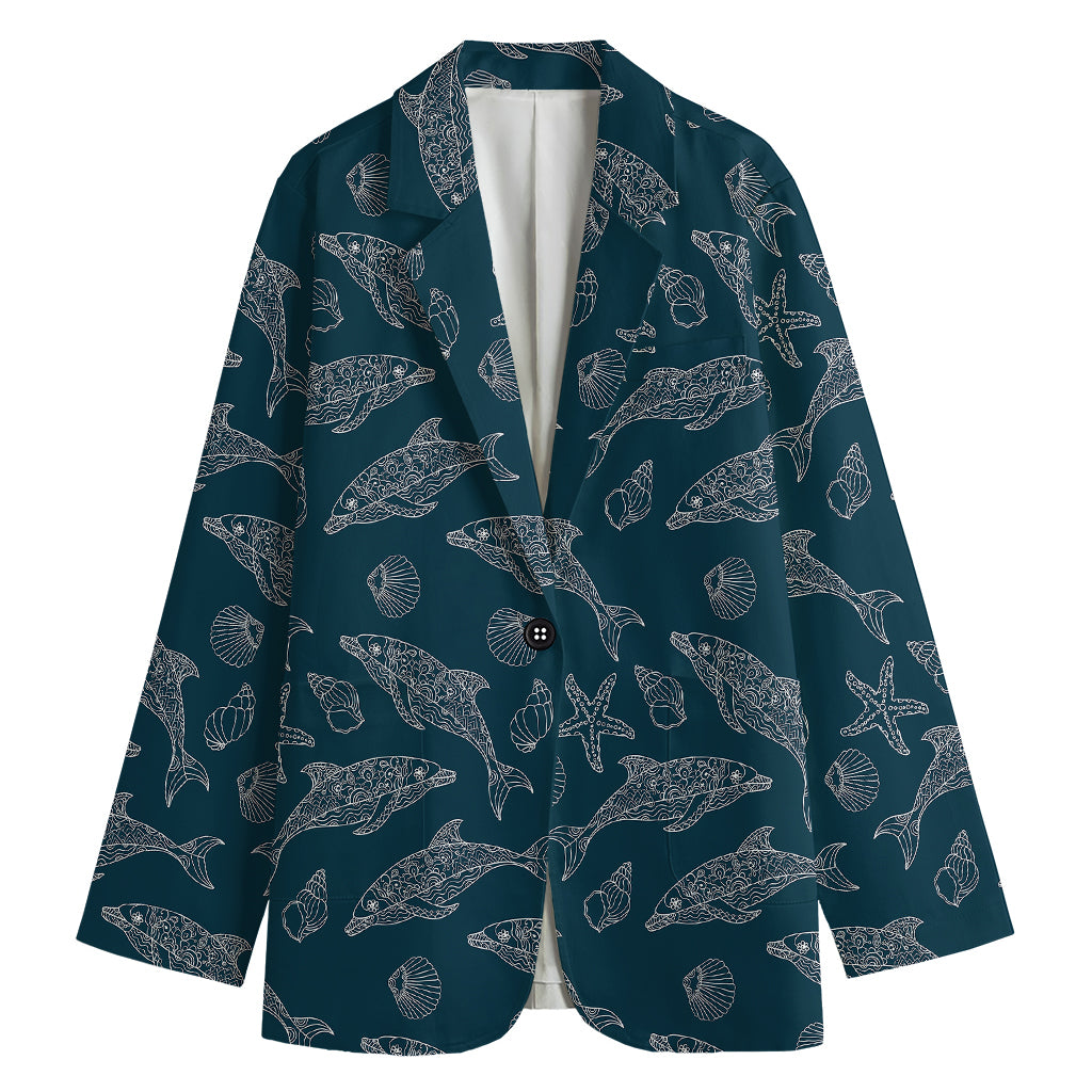 Vintage Dolphins Pattern Print Women's Blazer