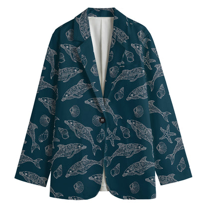 Vintage Dolphins Pattern Print Women's Blazer