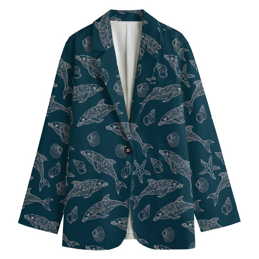 Vintage Dolphins Pattern Print Women's Blazer