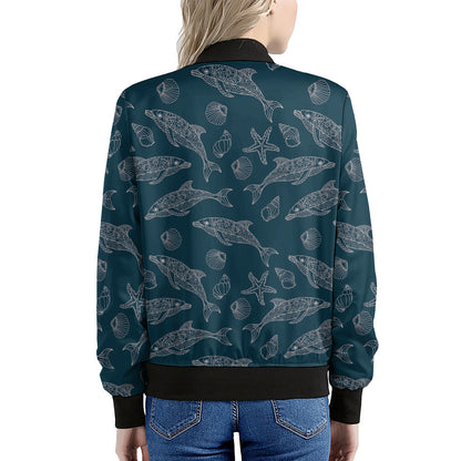 Vintage Dolphins Pattern Print Women's Bomber Jacket