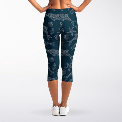 Vintage Dolphins Pattern Print Women's Capri Leggings