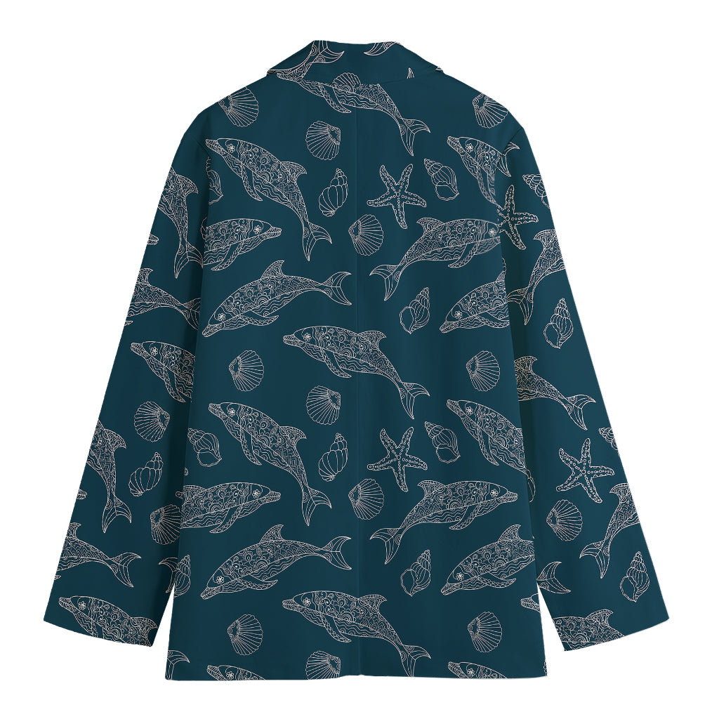 Vintage Dolphins Pattern Print Women's Cotton Blazer