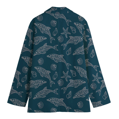 Vintage Dolphins Pattern Print Women's Cotton Blazer