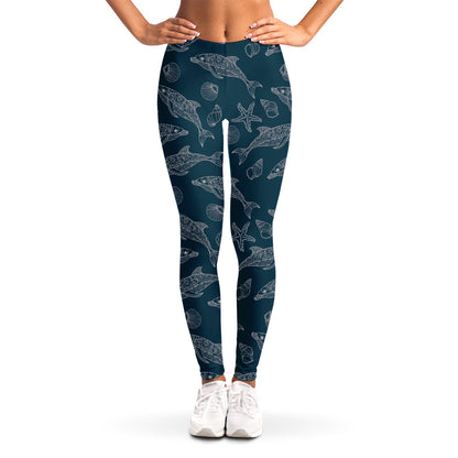 Vintage Dolphins Pattern Print Women's Leggings