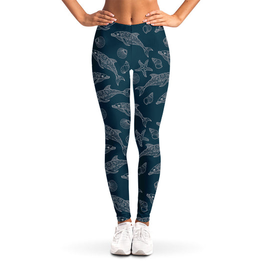 Vintage Dolphins Pattern Print Women's Leggings