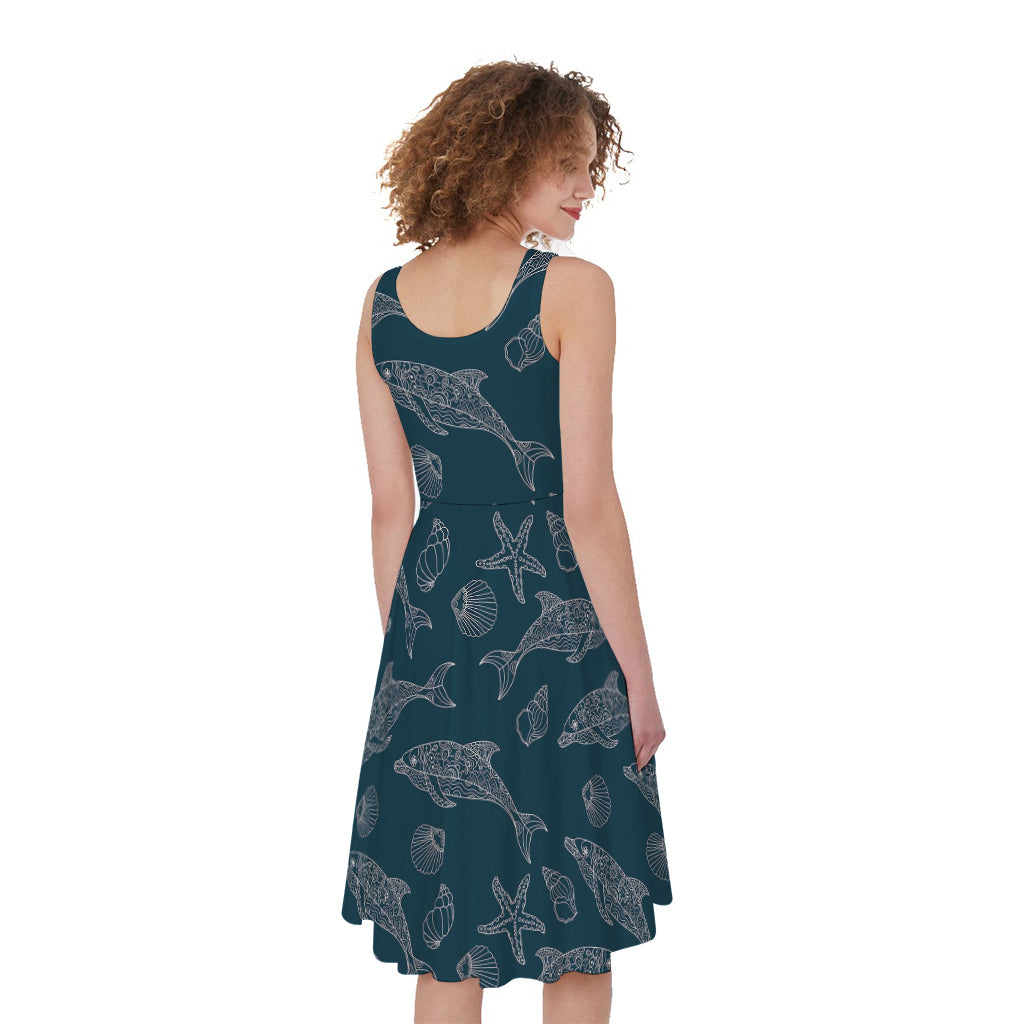 Vintage Dolphins Pattern Print Women's Sleeveless Dress