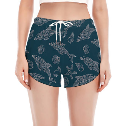 Vintage Dolphins Pattern Print Women's Split Running Shorts