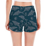 Vintage Dolphins Pattern Print Women's Split Running Shorts