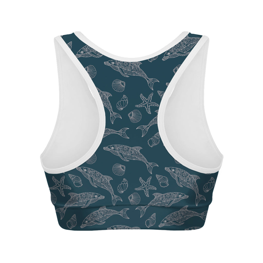 Vintage Dolphins Pattern Print Women's Sports Bra